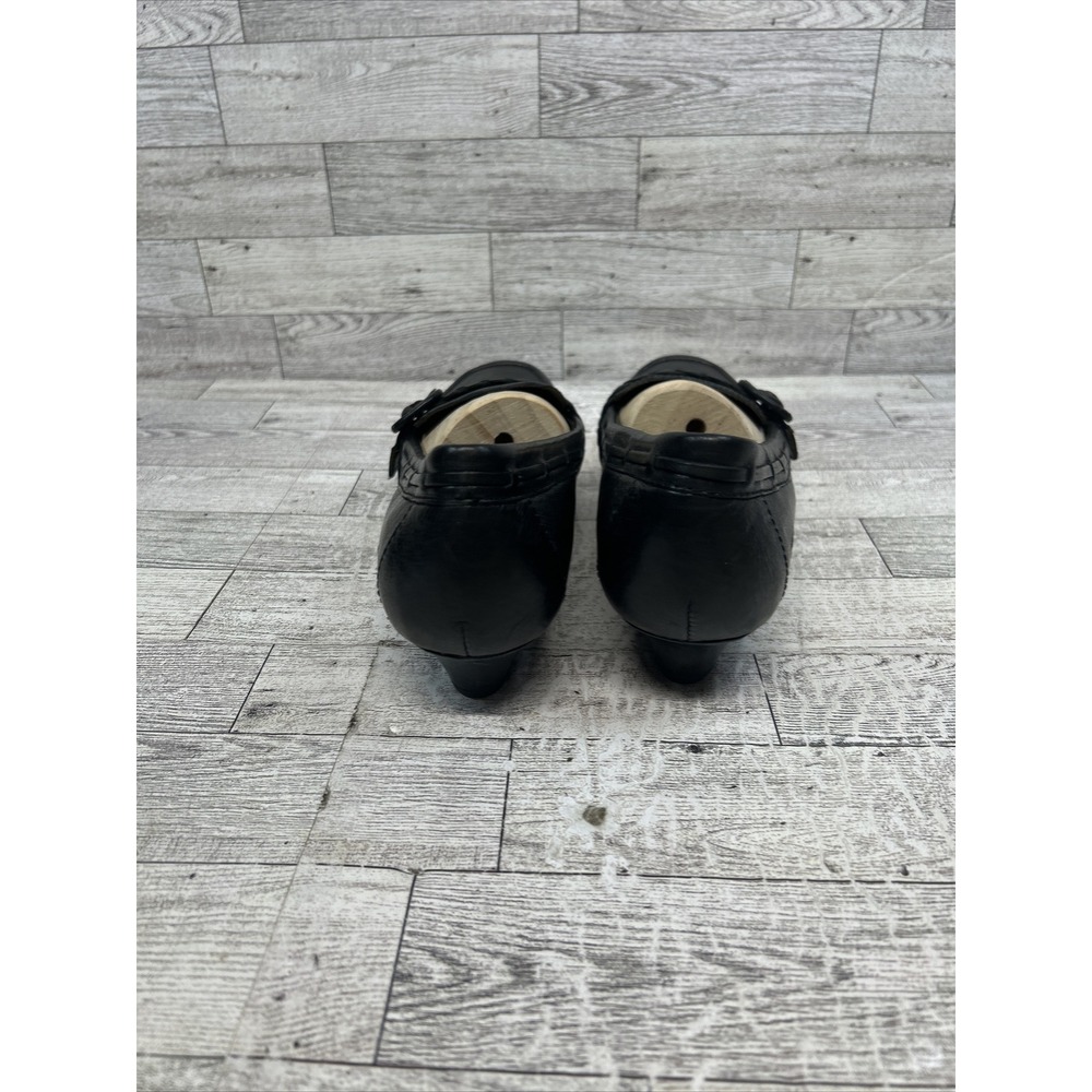 Born Blanche Buckle Strap Black Leather Kitten Heel Slip On Loafers Women Sz 10 - Picture 5 of 12
